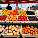 **A vibrant Swedish farmers market brimming with fresh, local produce, including root vegetables, berries, and seafood.**