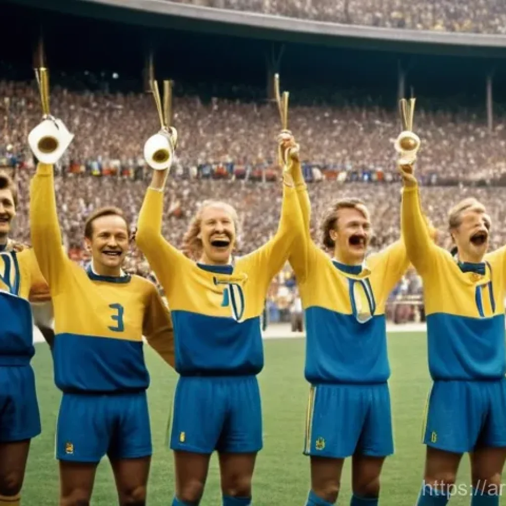 스웨덴 축구 대표팀 역사 - **Prompt:** A vibrant, historical-style image capturing the celebratory moment of the Swedish nation...