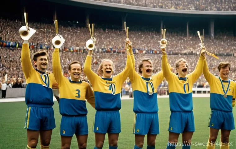 스웨덴 축구 대표팀 역사 - **Prompt:** A vibrant, historical-style image capturing the celebratory moment of the Swedish nation...