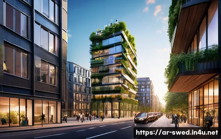 스웨덴의 주요 수출 품목 - **Prompt: "A futuristic and eco-friendly smart city in Sweden at sunset, showcasing sleek, modern ar...
